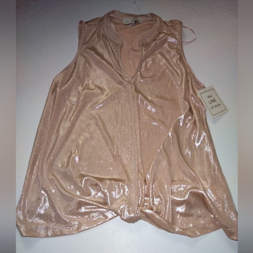 The Line Of Style Shimmery Champagne Color Top Size L Sleeveless V Neck Design